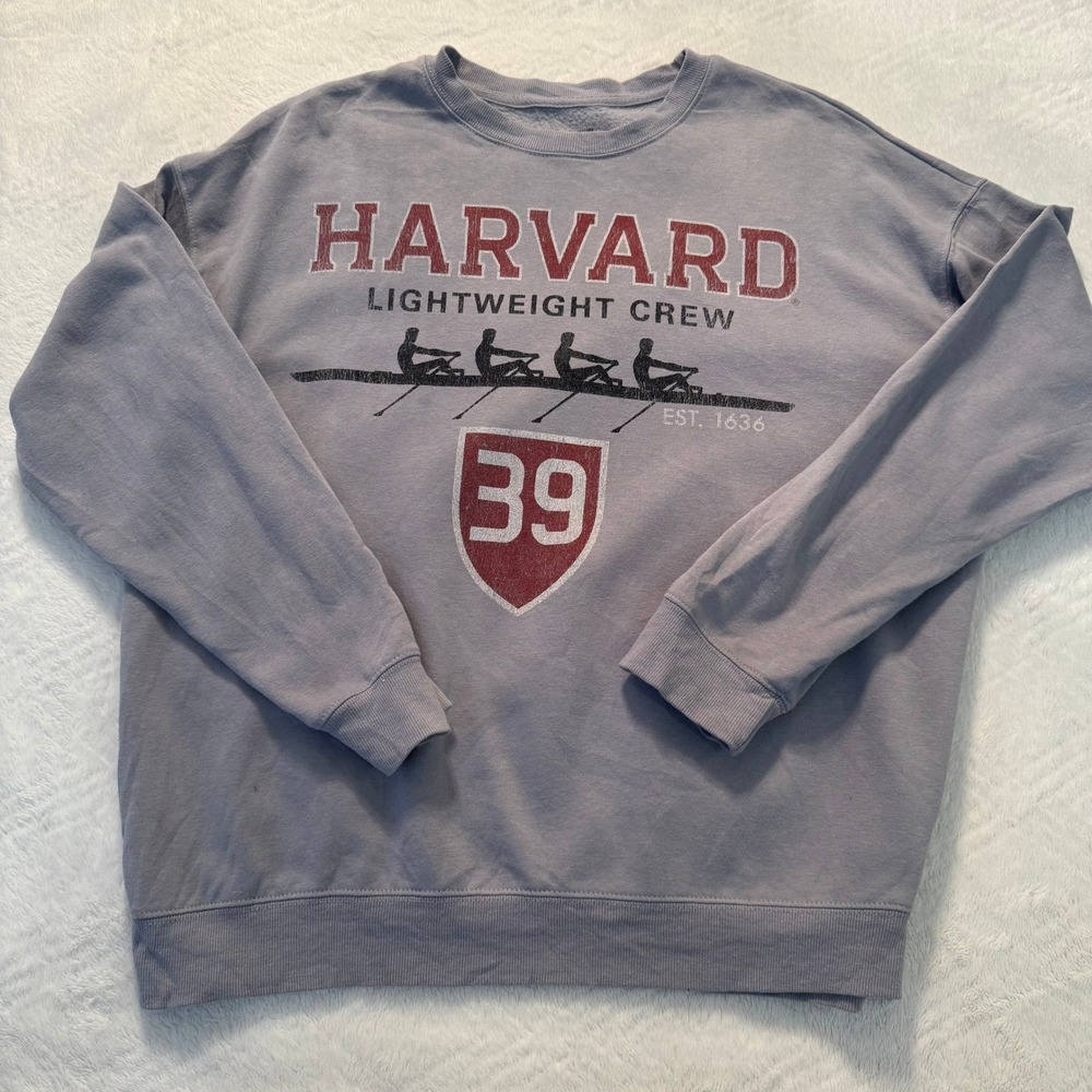 Harvard Lightweight Crew Sweatshirt Gray Graphic Pullover Men's Large